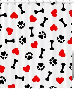 Dog Bone Paw Heart Shower Curtain With Cute And Adorable Design For Bathroom Decor