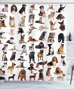 Dog Breed Composite Shower Curtain - Cloth Fabric Bathroom Decor In Brown Black