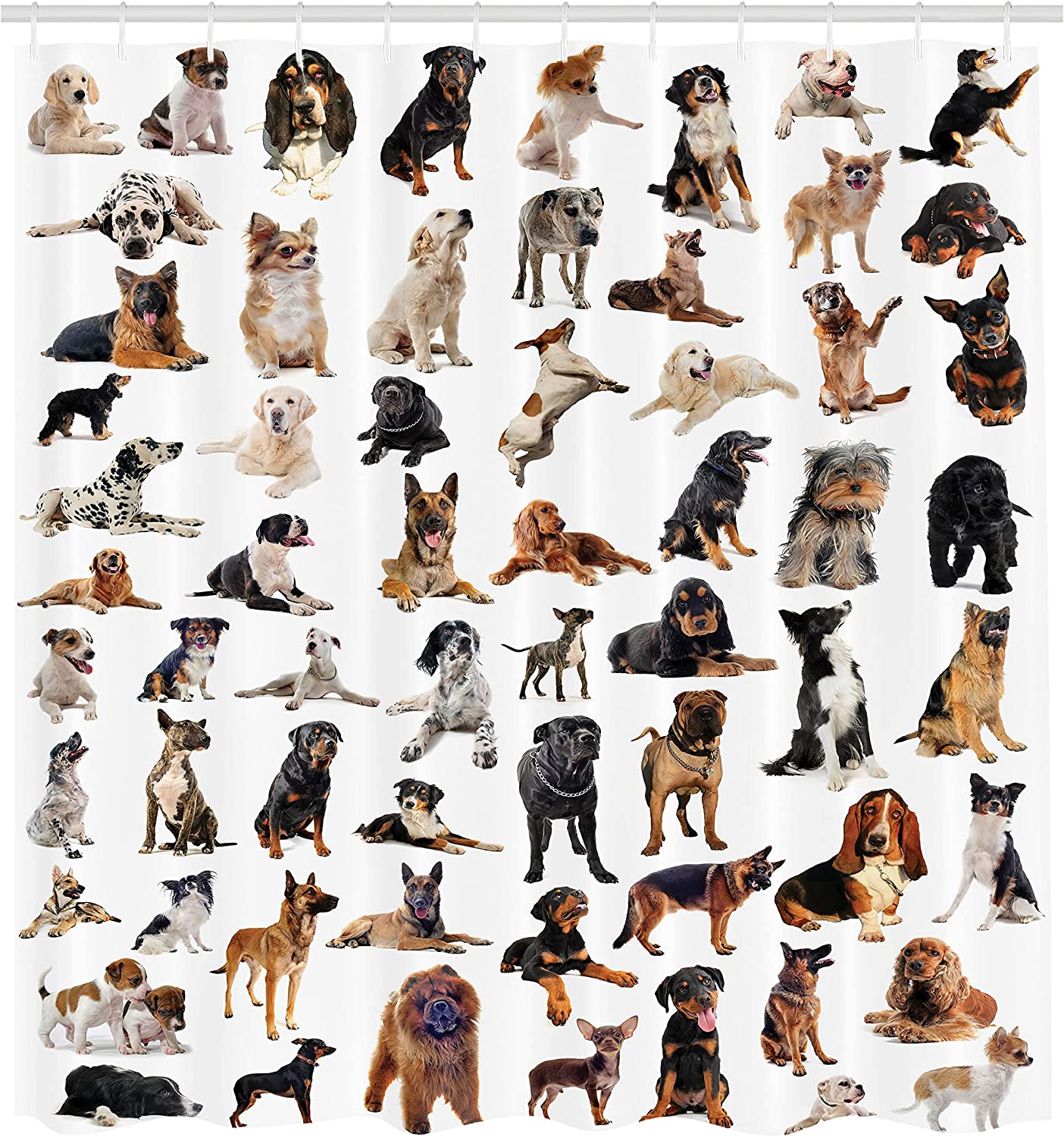 Dog Breed Composite Shower Curtain - Cloth Fabric Bathroom Decor In Brown Black - Image 2