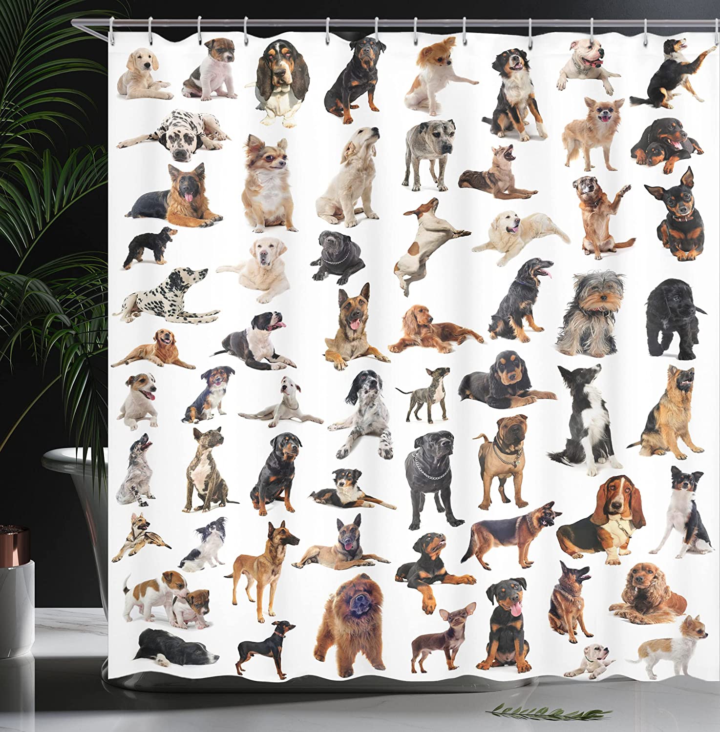 Dog Breed Composite Shower Curtain - Cloth Fabric Bathroom Decor In Brown Black - Image 3