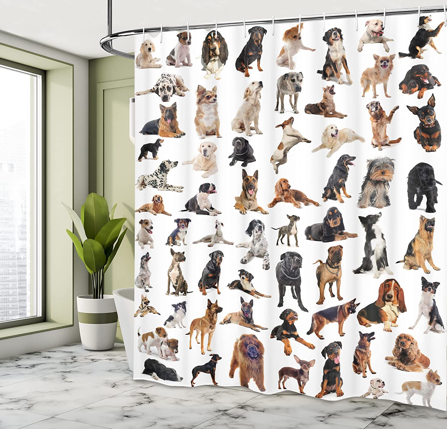 Dog Breed Composite Shower Curtain - Cloth Fabric Bathroom Decor In Brown Black - Image 4