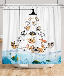 Dog Cartoon Animals Shower Curtain Adorable Kids Bathroom Accessory With Fun Design
