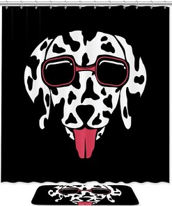 Dog Dalmatian Eyeglasses Waterproof Shower Curtain Bathroom Curtain