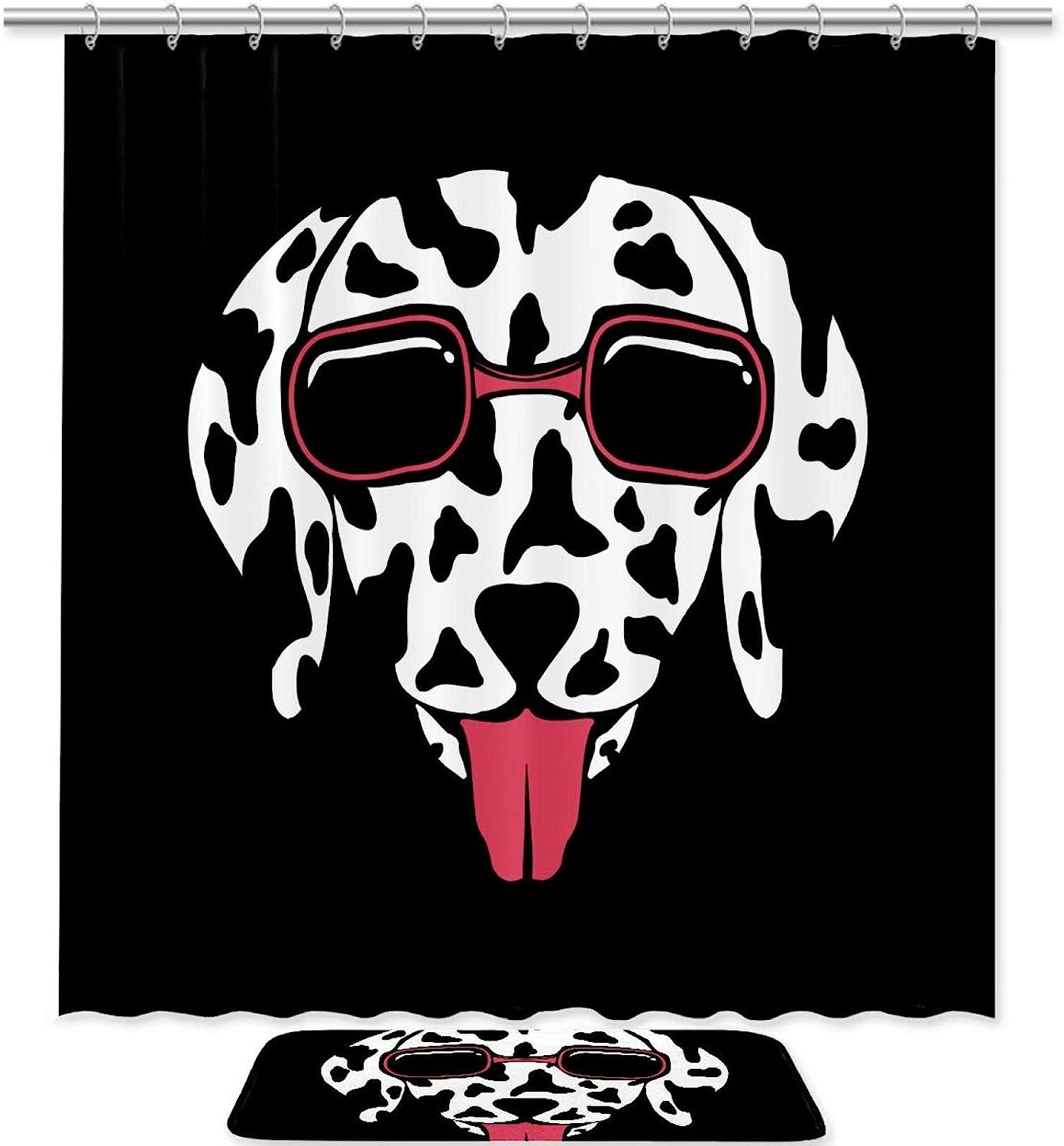 Dog Dalmatian Eyeglasses Waterproof Shower Curtain Bathroom Curtain
