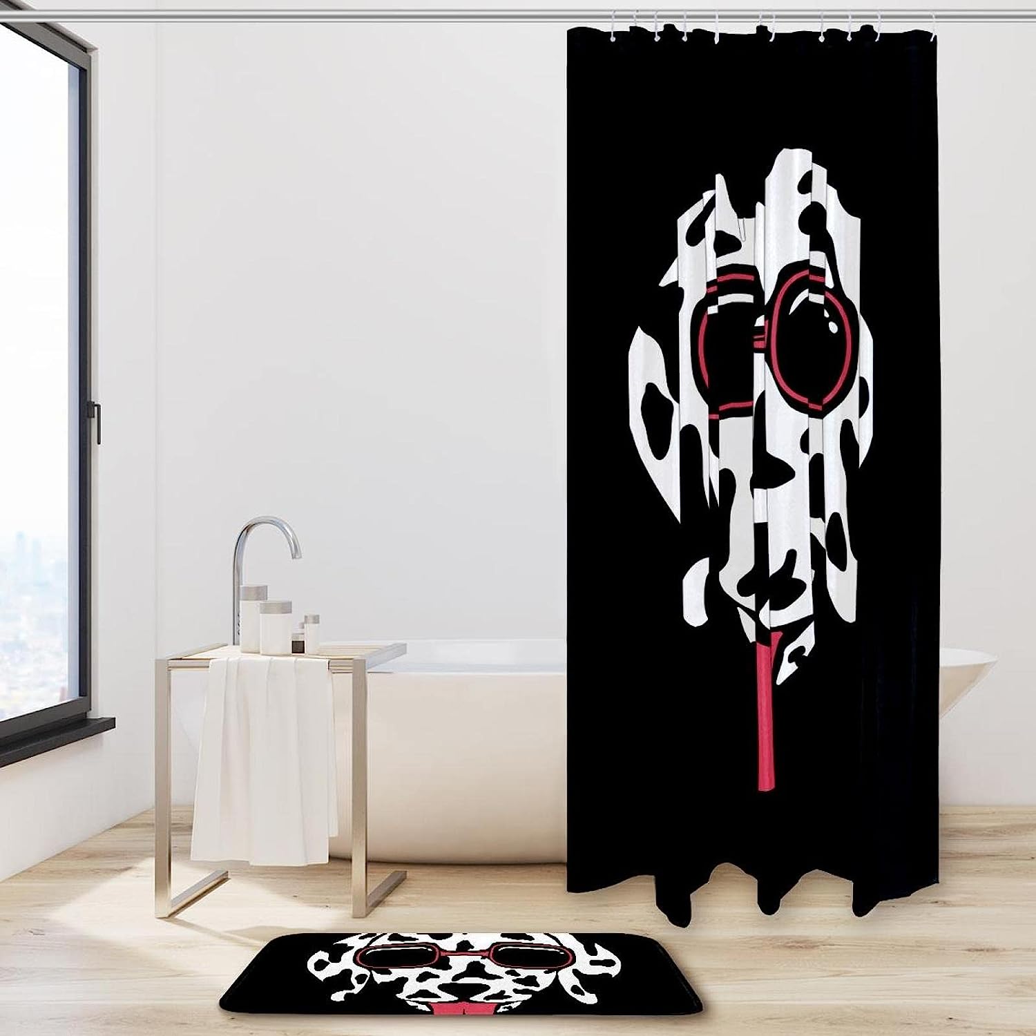 Dog Dalmatian Eyeglasses Waterproof Shower Curtain Bathroom Curtain - Image 2