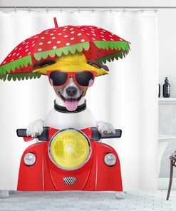 Dog Driving A Motorcycle Print Animal Shower Curtain For Bathroom