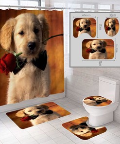Dog Gentleman Vintage Shower Curtain Set - Unique Bathroom Accessory With Quirky Design