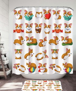 Dog Puppy With Cute And Funny Poses Shower Curtain, Custom Bathroom Decor