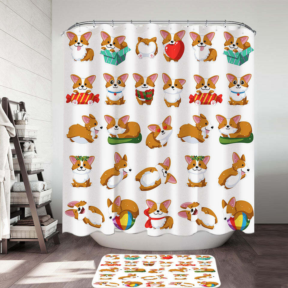 Dog Puppy With Cute And Funny Poses Shower Curtain, Custom Bathroom Decor