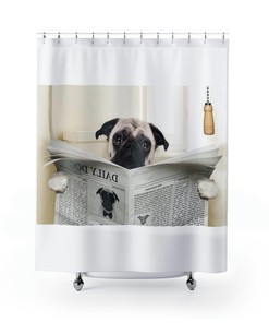 Dog Reading Newspaper Funny Shower Curtain, Bathroom Decor With Cute Gift For Dog Lovers
