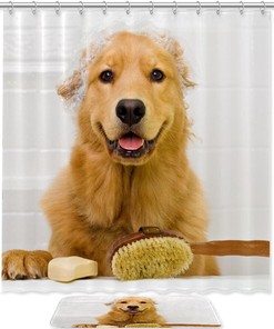 Dog Ready To Take A Bath Shower Curtain - Waterproof Bathroom Curtain