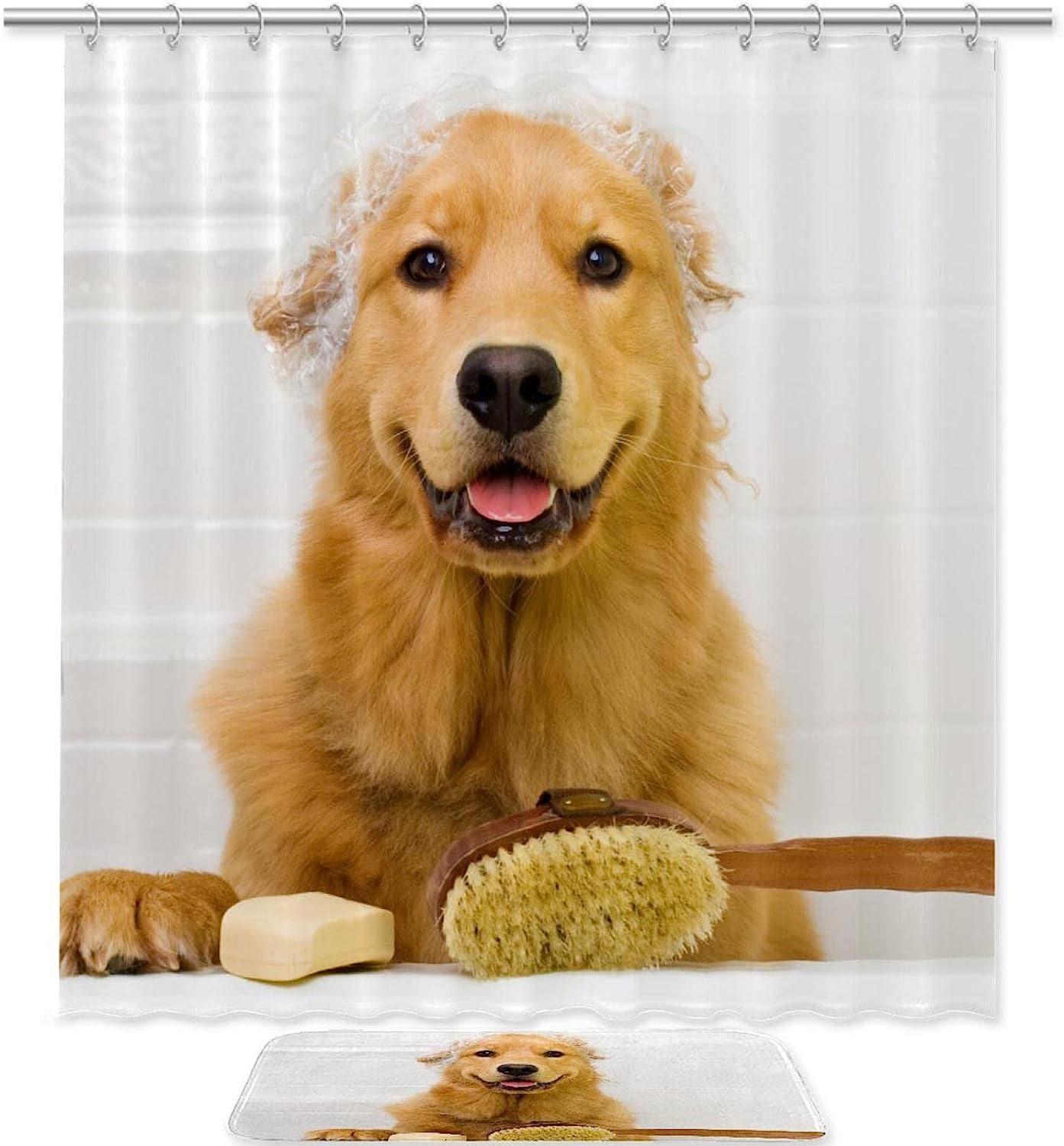 Dog Ready To Take A Bath Shower Curtain - Waterproof Bathroom Curtain