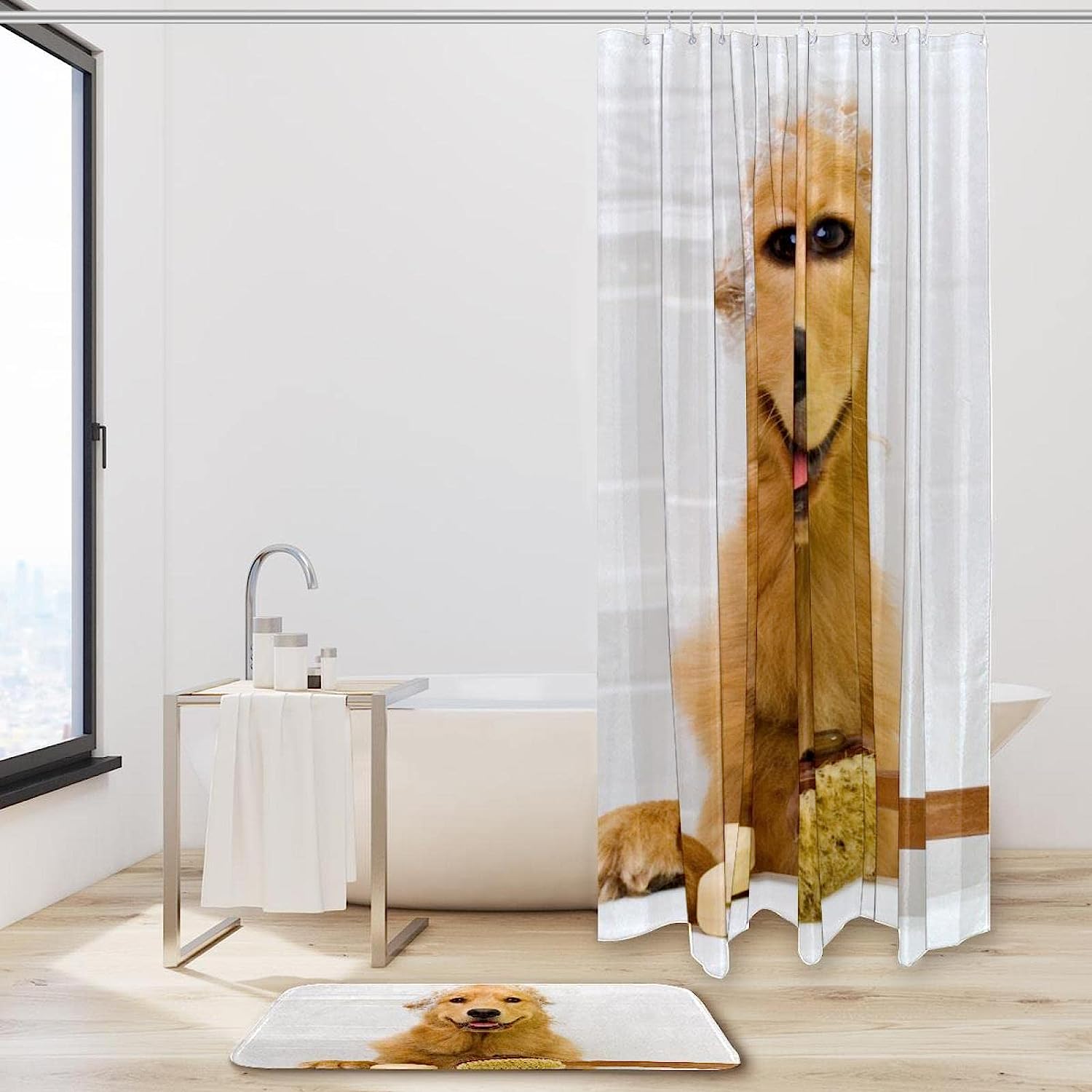 Dog Ready To Take A Bath Shower Curtain - Waterproof Bathroom Curtain - Image 2