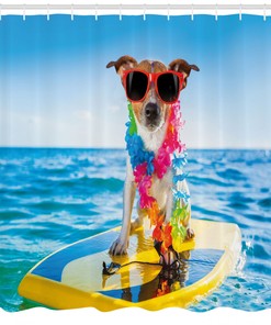 Dog Riding the Wave Shower Curtain - Ocean Print Bathroom Decor