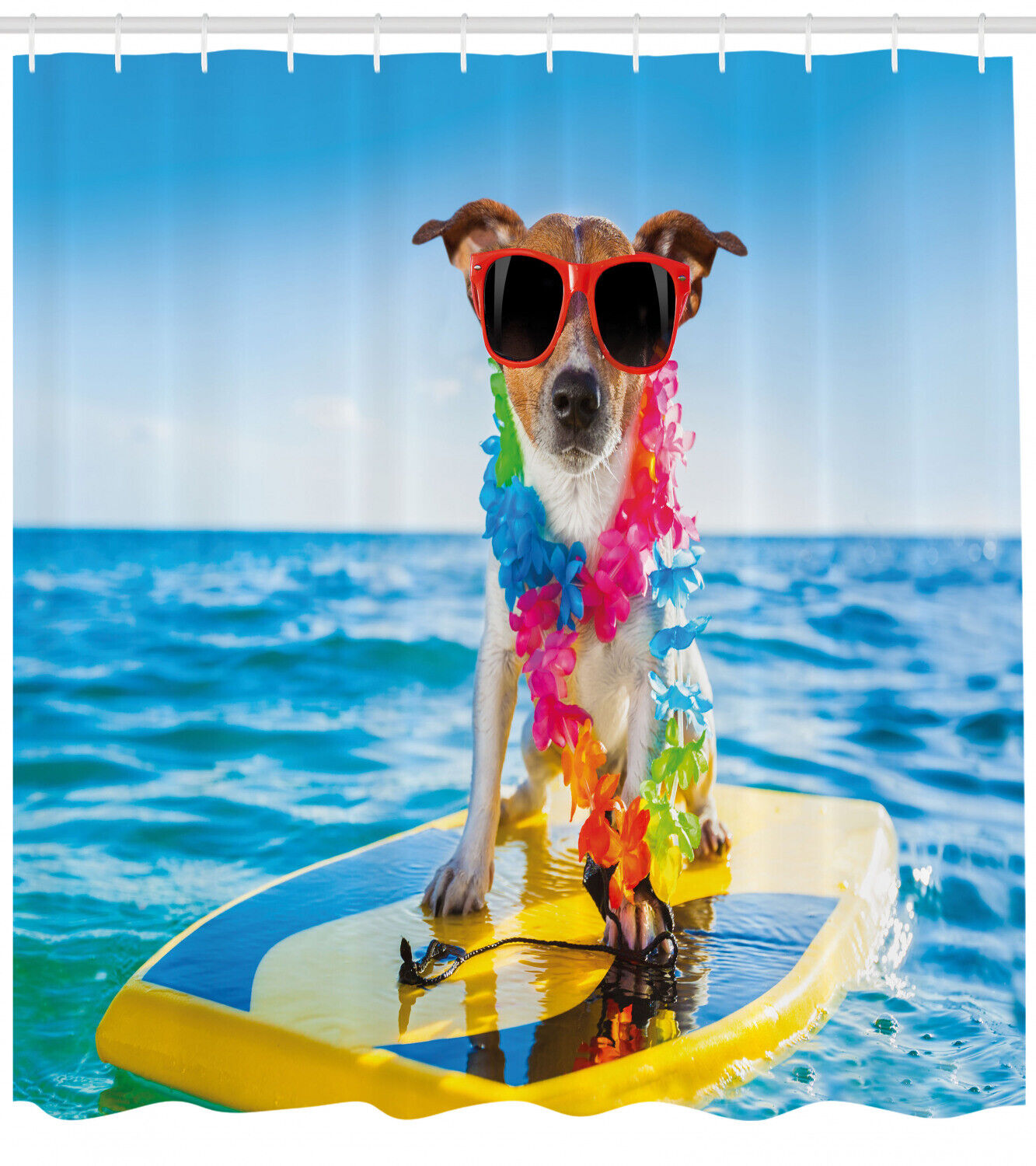 Dog Riding the Wave Shower Curtain - Ocean Print Bathroom Decor