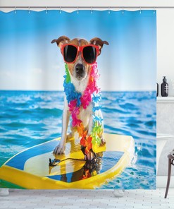 Dog Riding the Wave Shower Curtain - Ocean Print Bathroom Decor