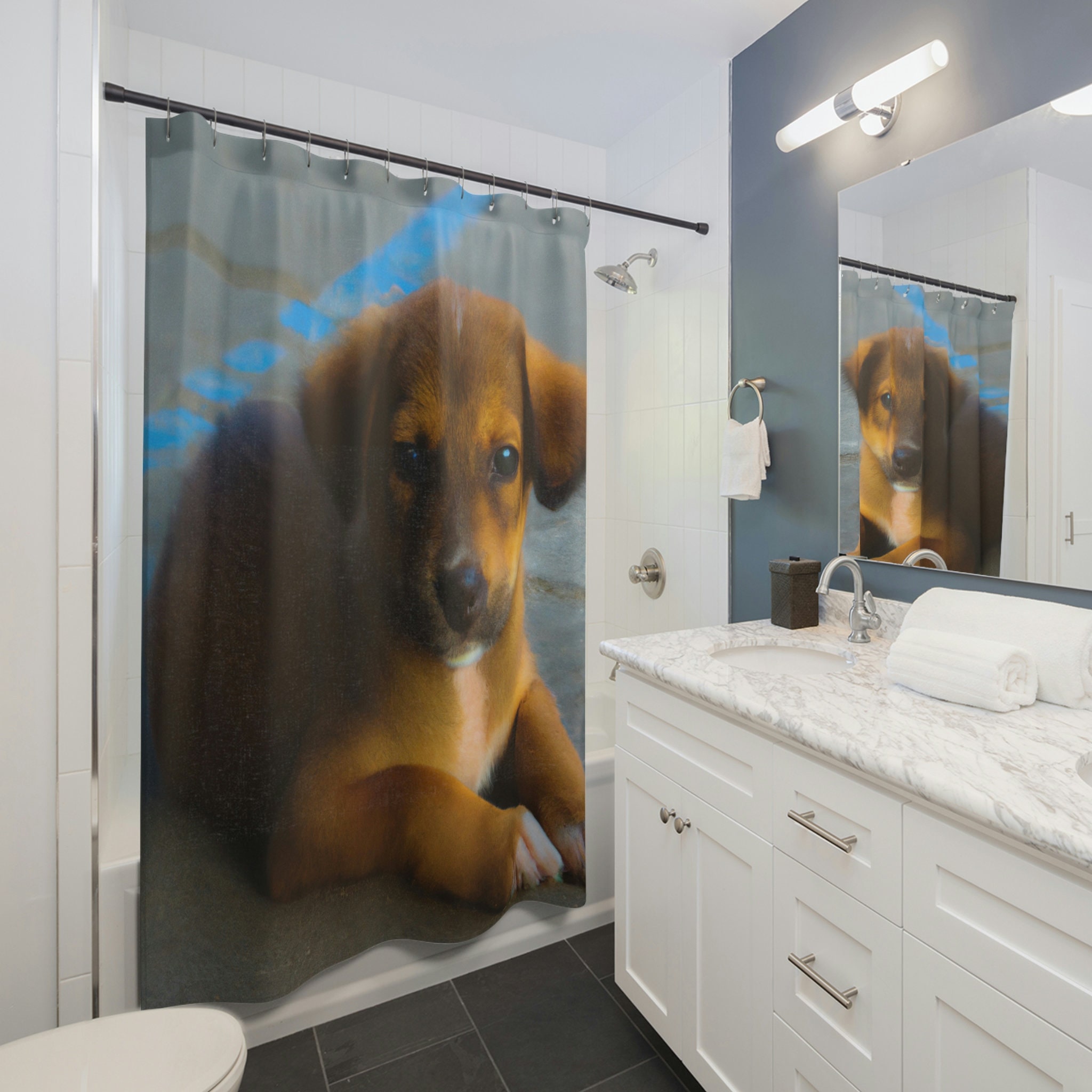 Dog Shower Curtain, Giovanni Deluca Print - Cute Bathroom Decor