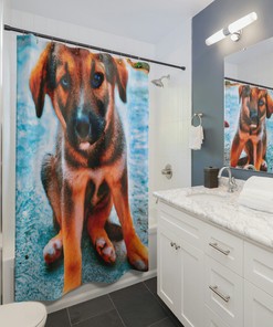 Dog Shower Curtain With Art Print By Francesca Lombardo For A Lovely And Colorful Bathroom Decor