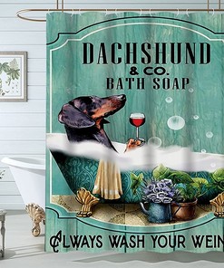 Dog Shower Curtain With Vintage Wood And Bathtub Design - Perfect For Dog Lovers