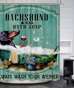 Dog Shower Curtain With Vintage Wood And Bathtub Design - Perfect For Dog Lovers