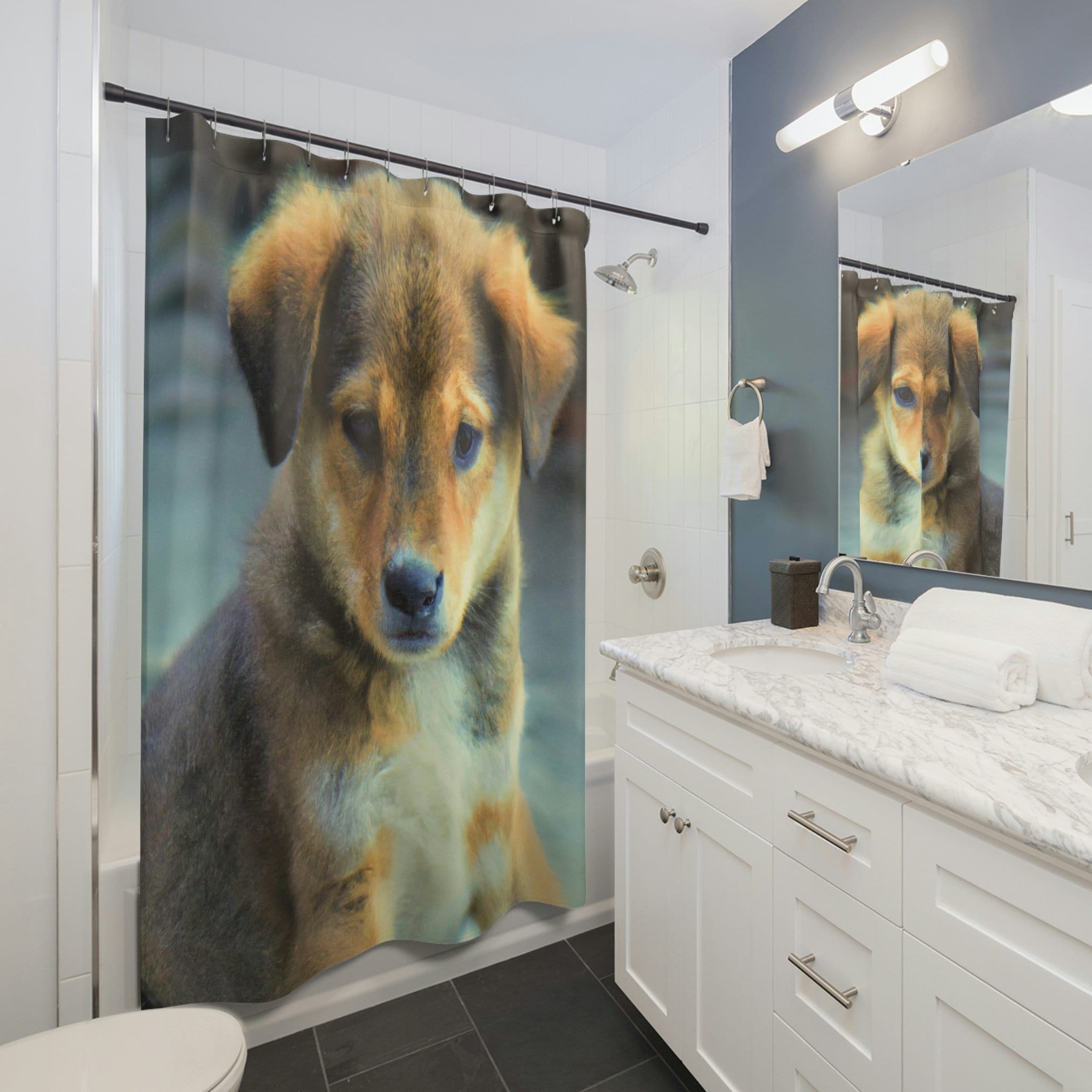 Dog Shower Curtain With Watercolor Art By Francesca D'Amico For Unique And Beautiful Bathroom Decor
