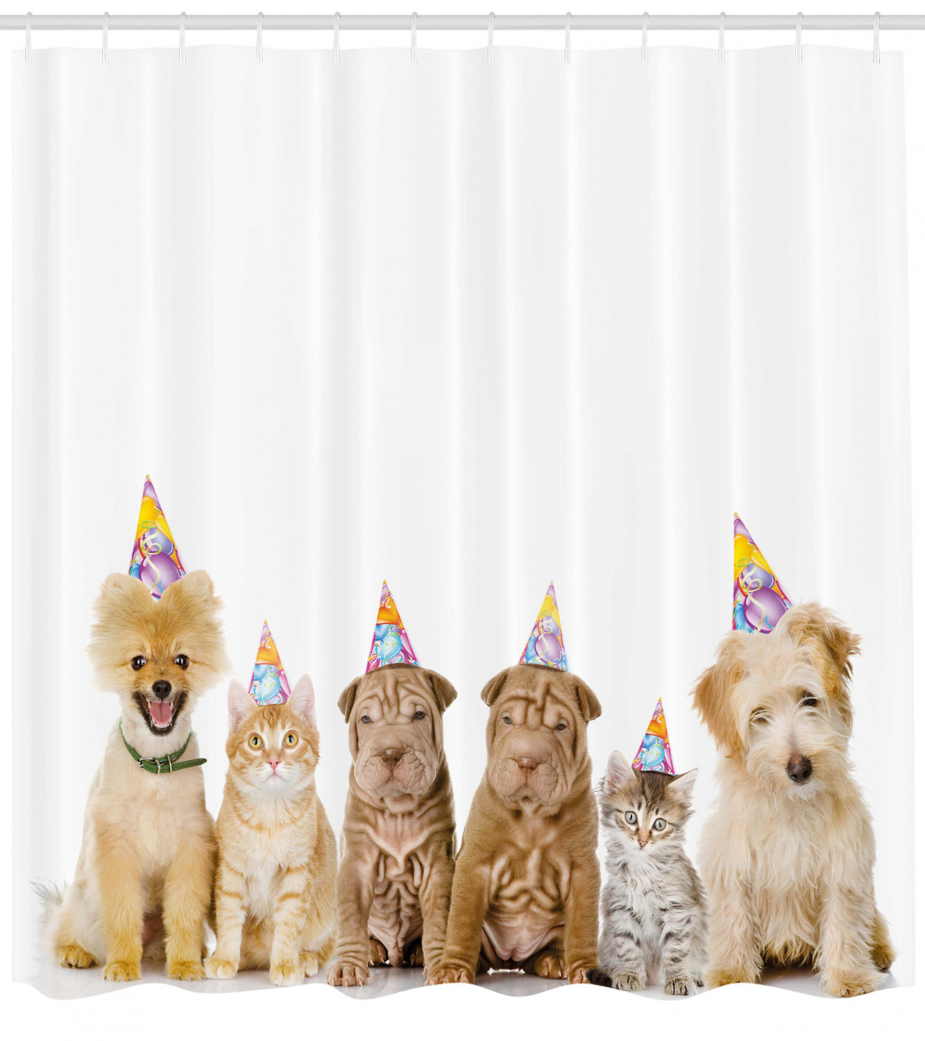Dogs Cats At A Party Print Birthday Shower Curtain For Bathroom - Waterproof Fabric - Image 4