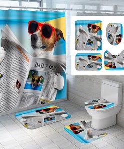 Dogs Reading Newspapers Shower Curtain With Anti-Slips And Toilet Mats
