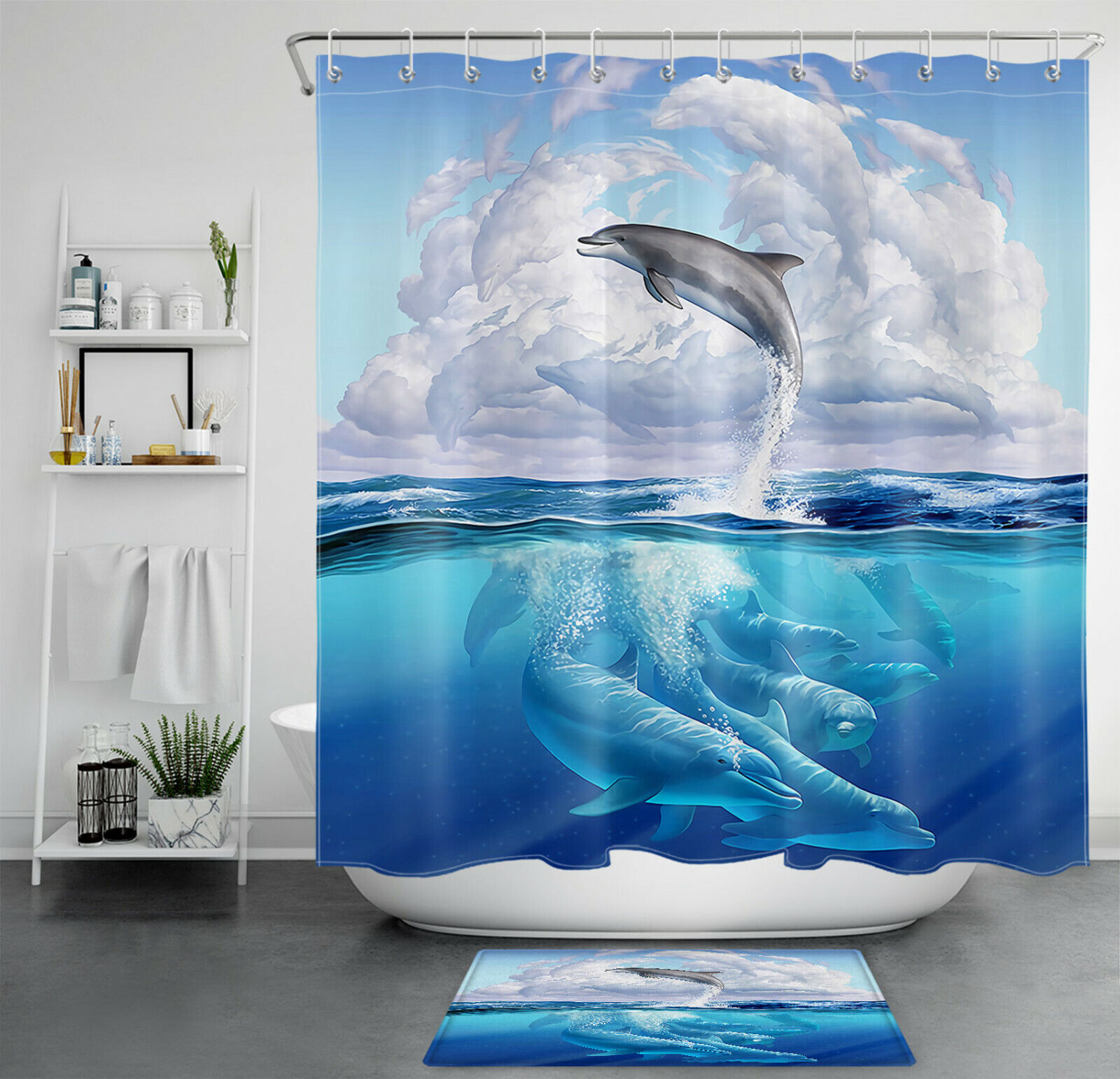 Dolphin Cloud Shower Curtain - Ocean Abstract Bathroom Accessory