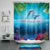 Dolphin Coral and Palm Leaf Tropical Marine Life Shower Curtain, Bathroom Decor 