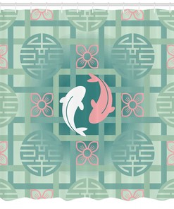 Dolphin Couple Asian Print Japanese Shower Curtain for Bathroom Decor
