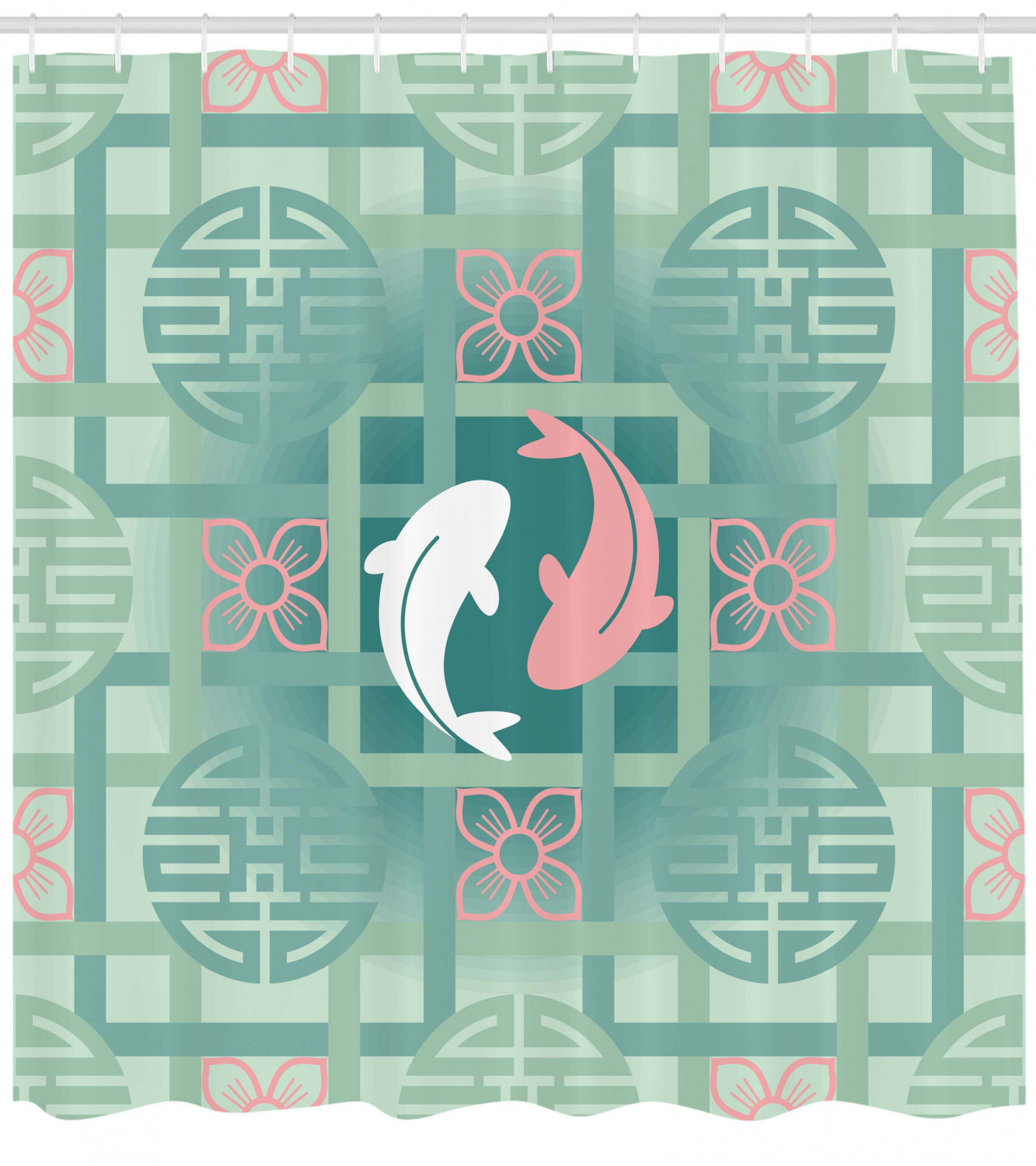 Dolphin Couple Asian Print Japanese Shower Curtain for Bathroom Decor