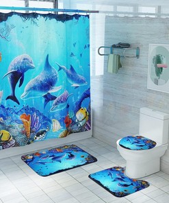Dolphin Fish Print Waterproof Durable Bath Curtain Bathroom Travel Shower Curtain