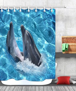 Dolphin In The Aquarium - Unique Fabric Shower Curtain For Bathroom Decoration