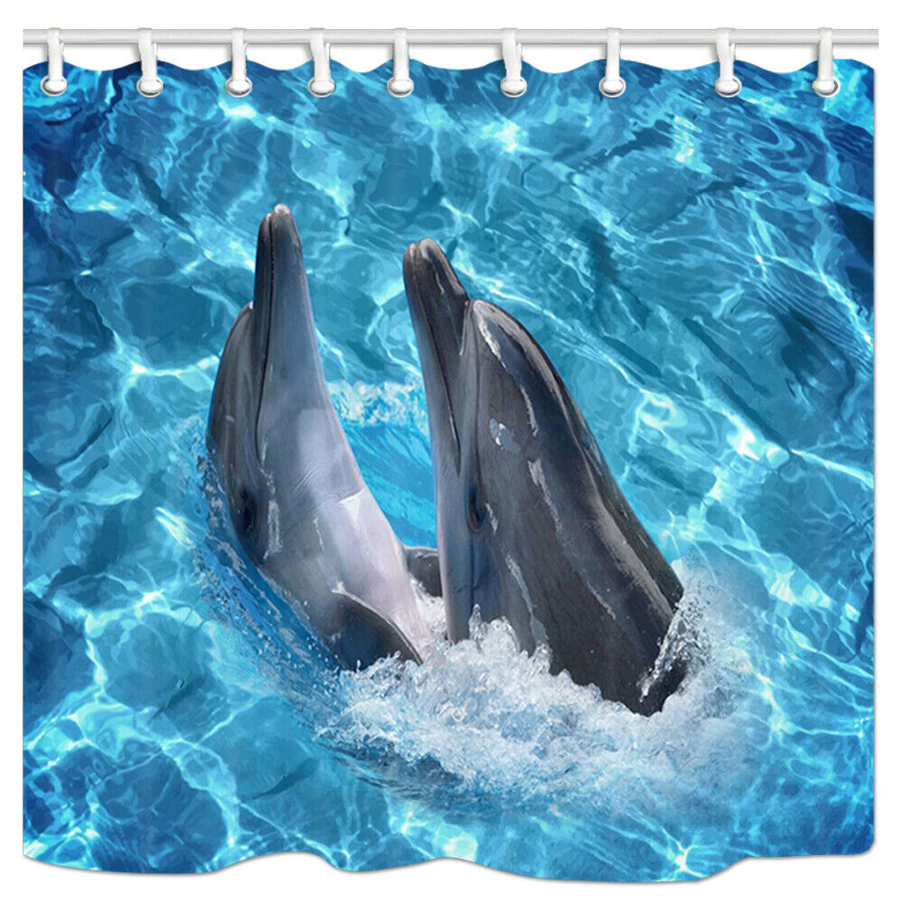 Dolphin In The Aquarium - Unique Fabric Shower Curtain For Bathroom Decoration - Image 2