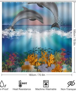 Dolphin Jump Shower Curtain for Bathroom - Waterproof Shower Curtains for Fun and Playful Kids Bathroom