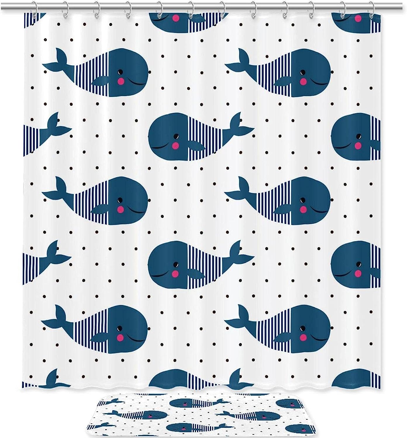 Dolphin Pattern Bathroom Shower Curtain - Waterproof Beach Decor
