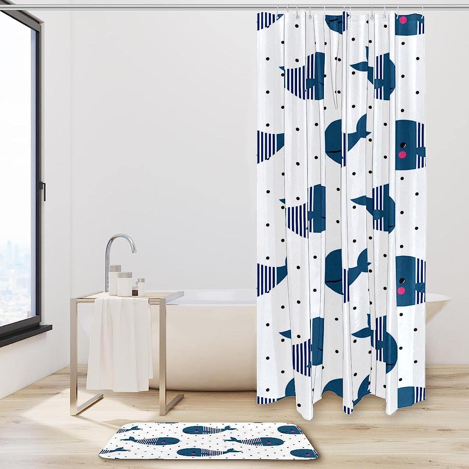 Dolphin Pattern Bathroom Shower Curtain - Waterproof Beach Decor - Image 2