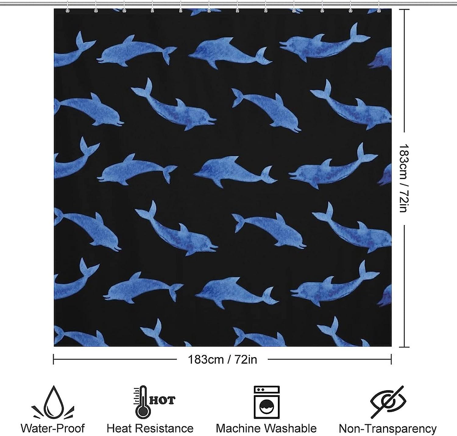Dolphin Pattern Shower Curtain With Waterproof Bath Curtains - Image 2