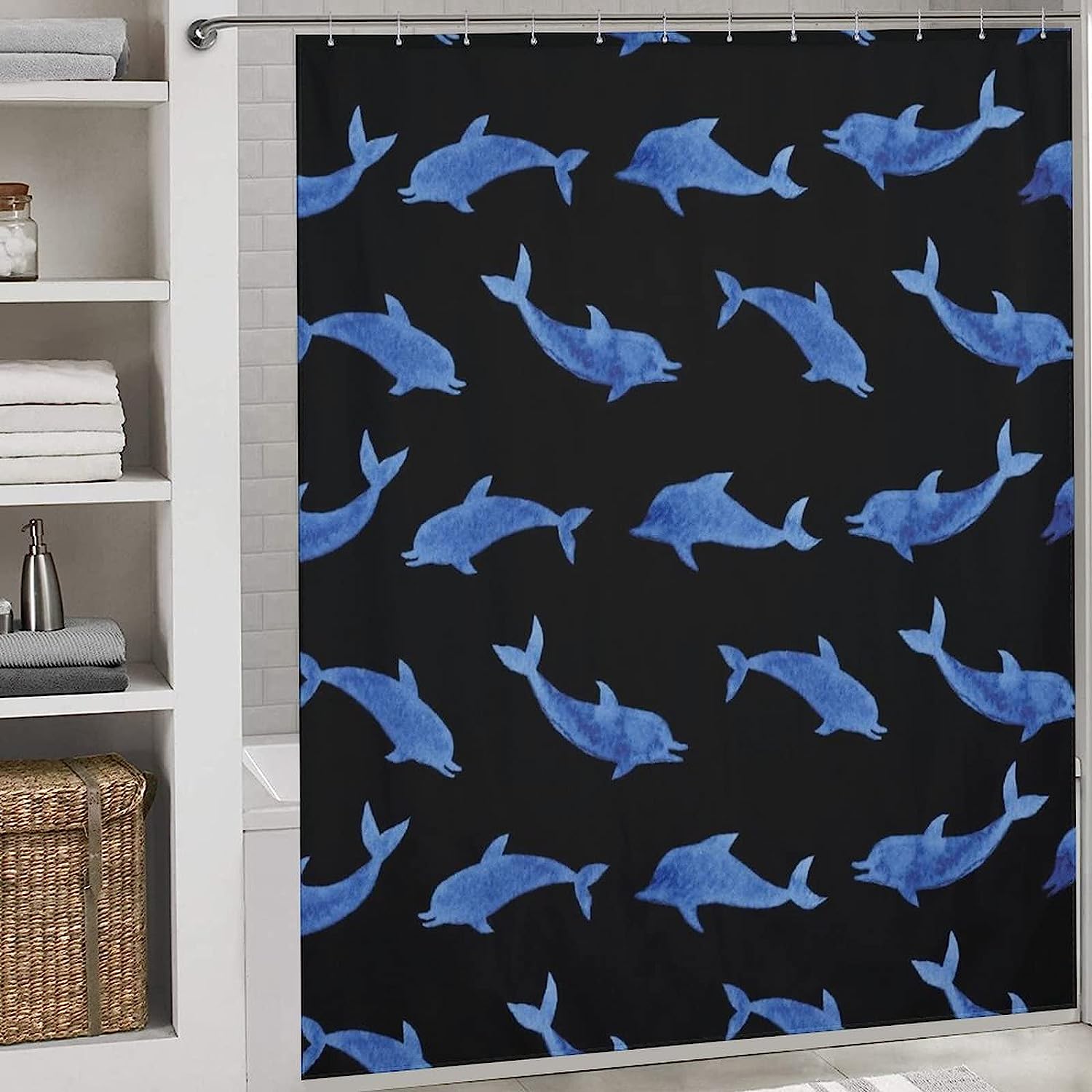 Dolphin Pattern Shower Curtain With Waterproof Bath Curtains - Image 3