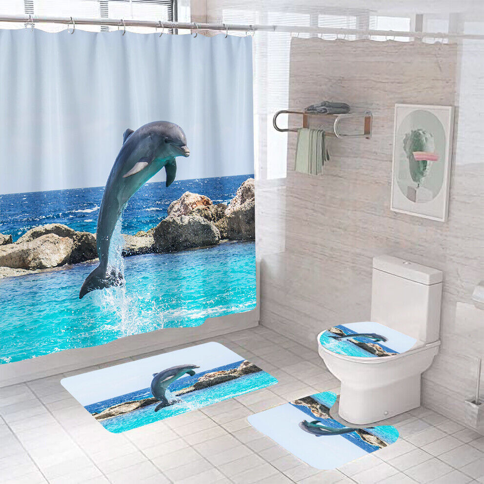 Dolphin Print Shower Curtain Set for a Nautical and Charming Bathroom Decor