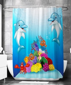 Dolphin Print Shower Curtain, Waterproof Bathroom Decor, Riverbend Designs 