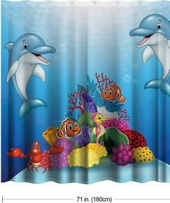 Dolphin Print Shower Curtain, Waterproof Bathroom Decor, Riverbend Designs