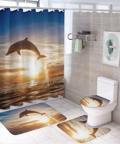 Dolphin Sea Adventure Shower Curtain, Waterproof Bathroom Decor by Vantaso