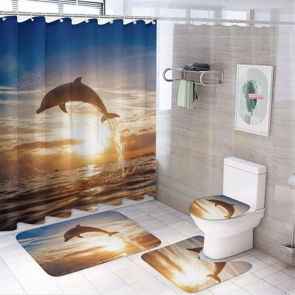 Dolphin Sea Adventure Shower Curtain, Waterproof Bathroom Decor by Vantaso
