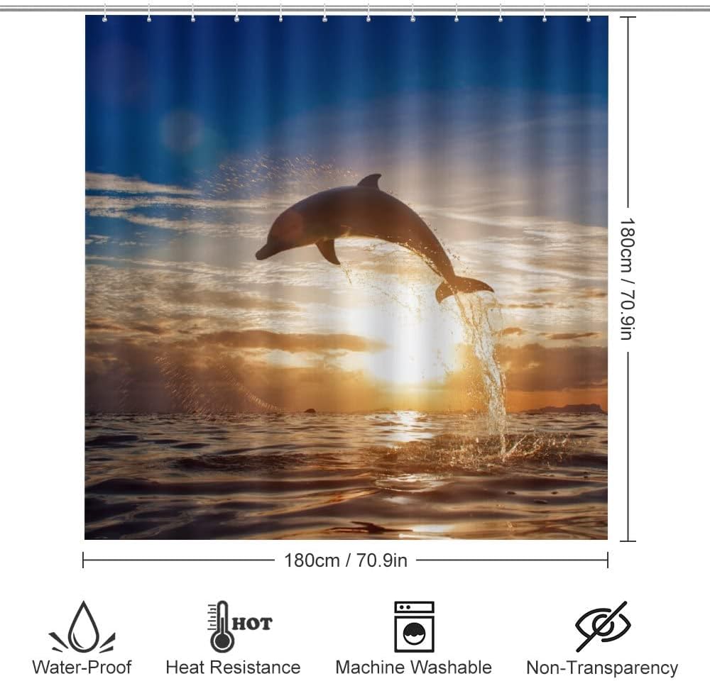 Dolphin Sea Adventure Shower Curtain, Waterproof Bathroom Decor by Vantaso