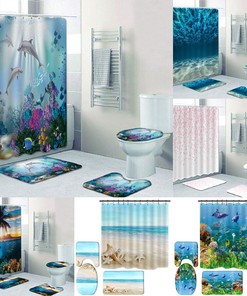 Dolphin Sea Shell Shower Curtain with Ocean Theme - Bath Pedestal for Bathroom Decor