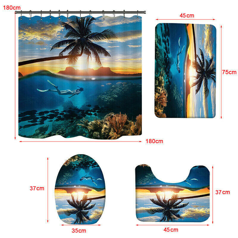 Dolphin Sea Shell Shower Curtain with Ocean Theme - Bath Pedestal for Bathroom Decor