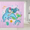 Dolphin Starfish Fish Scallop Coral Print Mermaid Shower Curtain for Kids Girls Room Decor