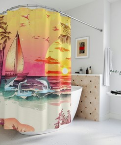 Dolphin Sunset Beach Shower Curtain For A Beach Lover'S Bathroom