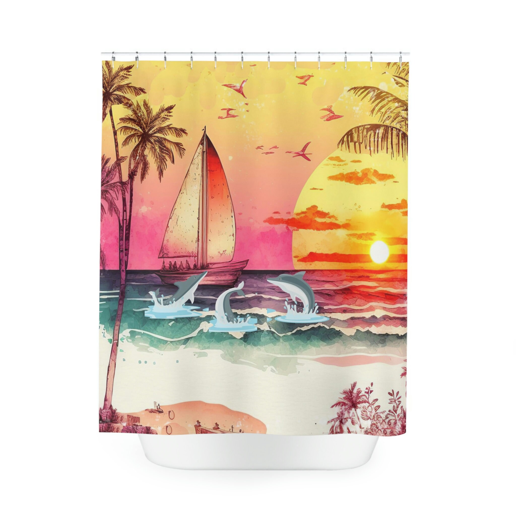 Dolphin Sunset Beach Shower Curtain For A Beach Lover'S Bathroom - Image 2